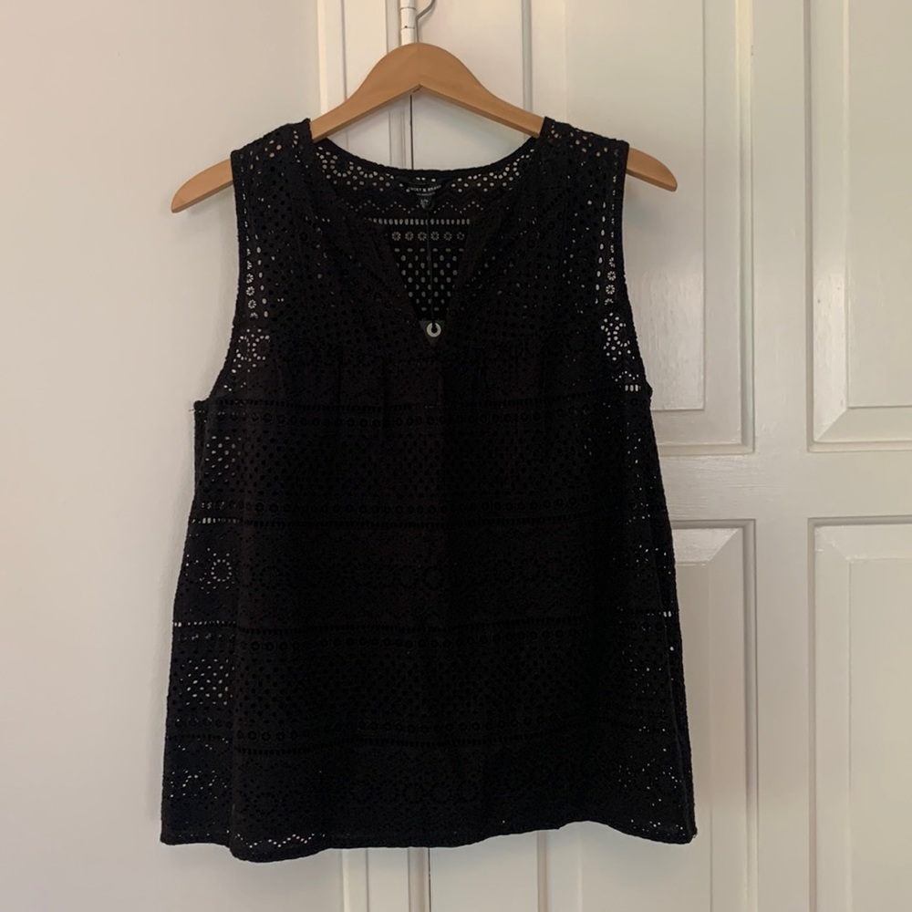 *NWT* Lucky Brand Large Black Sheer Sleeveless Top with Built-in Camisole